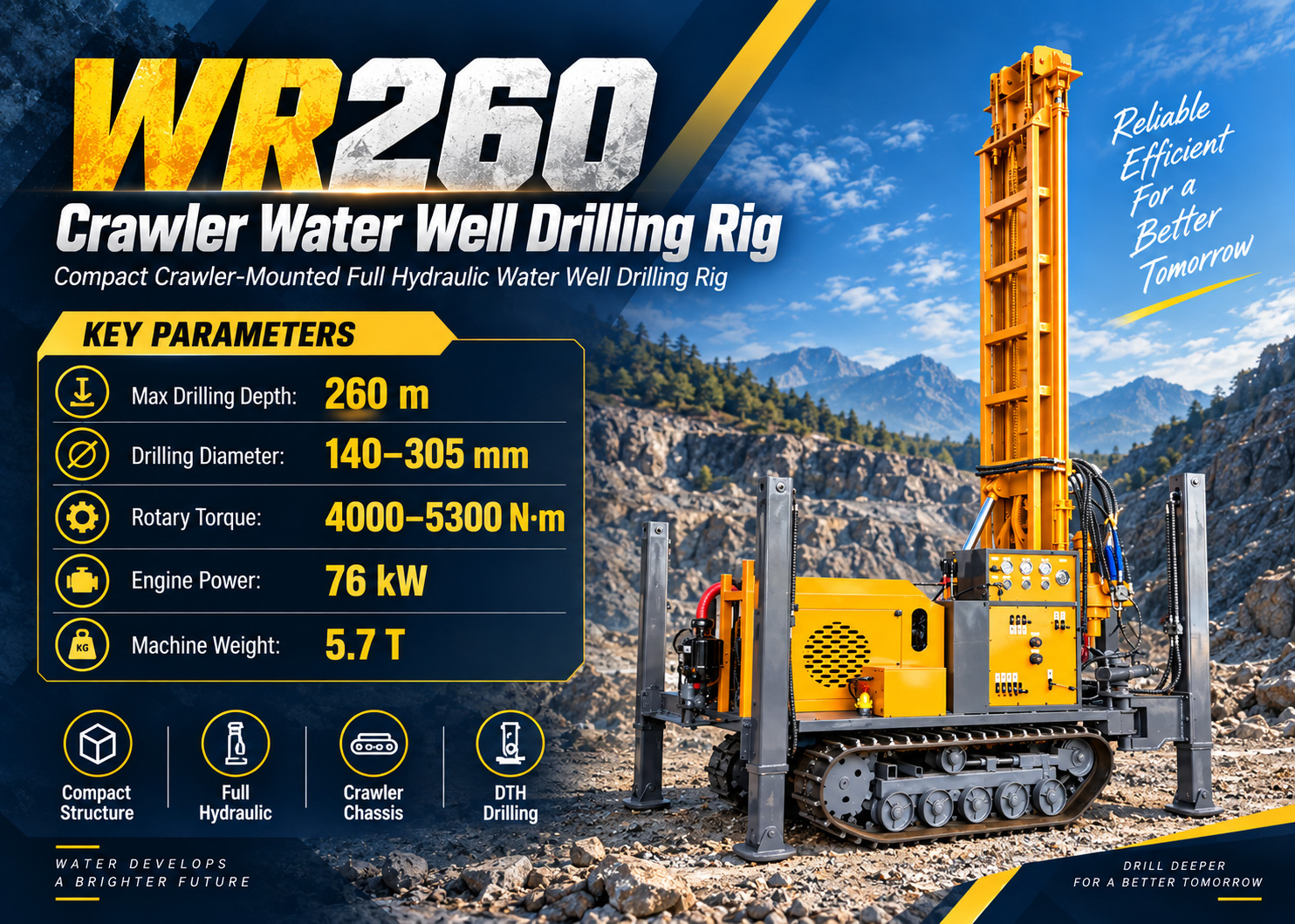 WR260 Perfuratriz para poços de água sobre esteiras