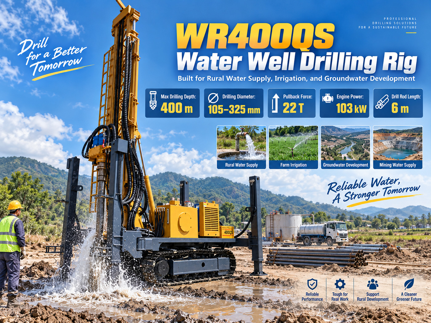 WR400QS Perfuratriz para poços de água sobre esteiras