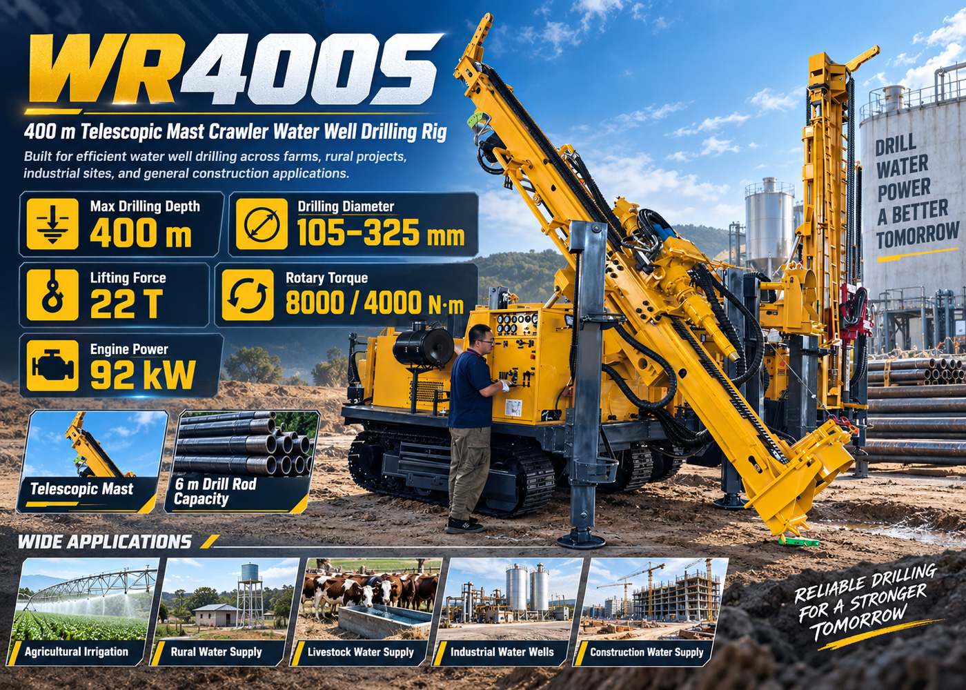 WR400S Perfuratriz para poços de água sobre esteiras