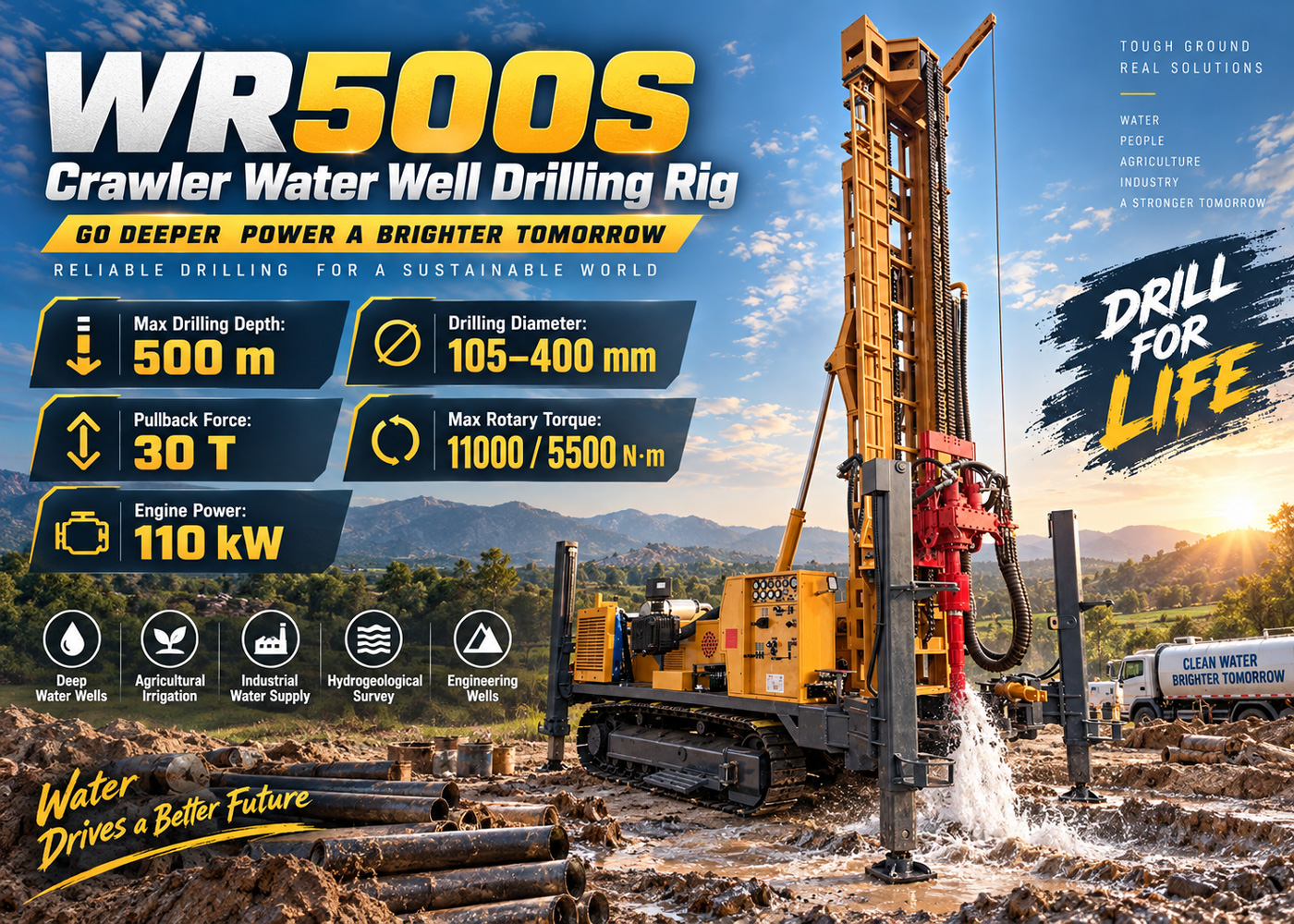 WR500S Perfuratriz para poços de água sobre esteiras